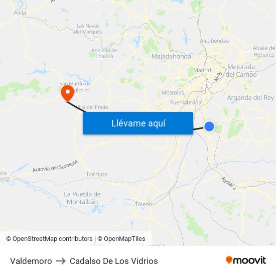 Valdemoro to Cadalso De Los Vidrios map