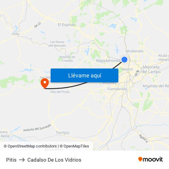 Pitis to Cadalso De Los Vidrios map
