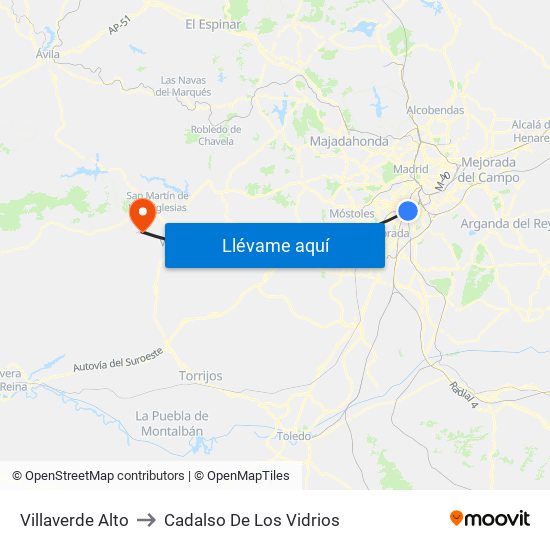Villaverde Alto to Cadalso De Los Vidrios map