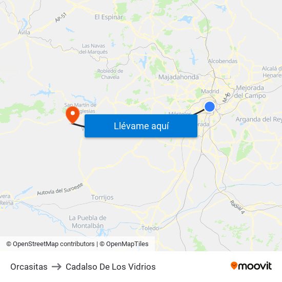 Orcasitas to Cadalso De Los Vidrios map
