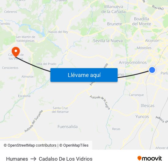 Humanes to Cadalso De Los Vidrios map