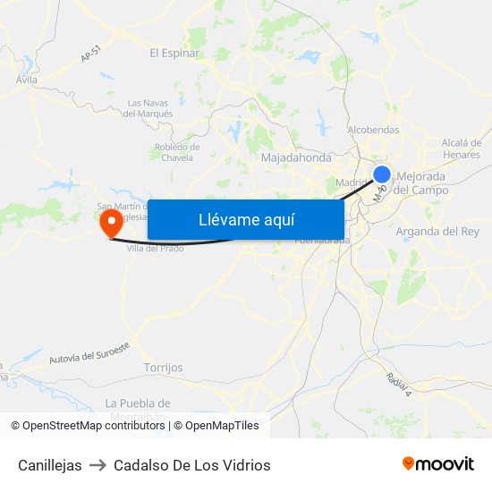 Canillejas to Cadalso De Los Vidrios map