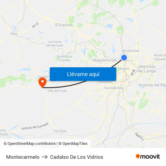 Montecarmelo to Cadalso De Los Vidrios map
