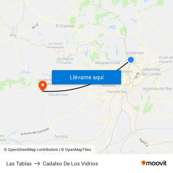 Las Tablas to Cadalso De Los Vidrios map