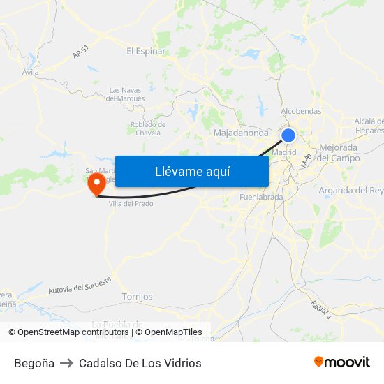 Begoña to Cadalso De Los Vidrios map