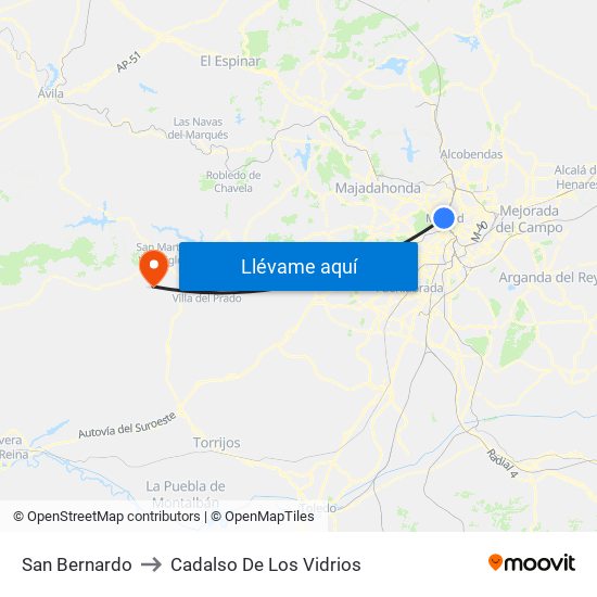 San Bernardo to Cadalso De Los Vidrios map