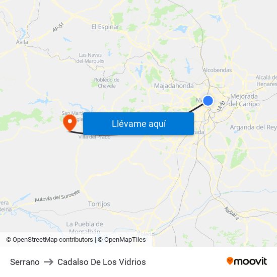 Serrano to Cadalso De Los Vidrios map