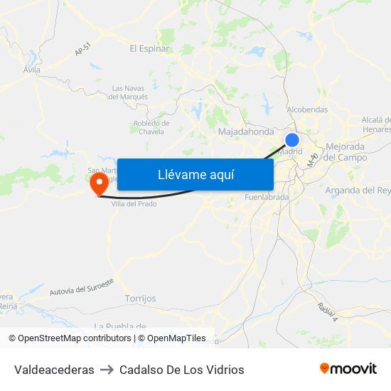 Valdeacederas to Cadalso De Los Vidrios map