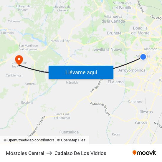 Móstoles Central to Cadalso De Los Vidrios map