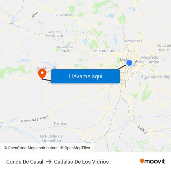Conde De Casal to Cadalso De Los Vidrios map