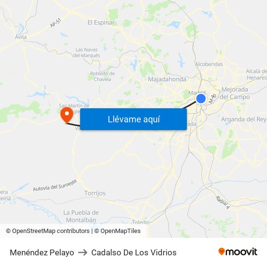 Menéndez Pelayo to Cadalso De Los Vidrios map