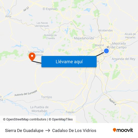 Sierra De Guadalupe to Cadalso De Los Vidrios map
