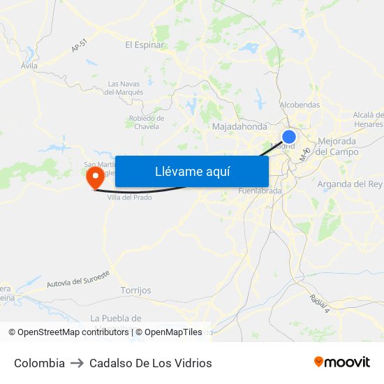 Colombia to Cadalso De Los Vidrios map