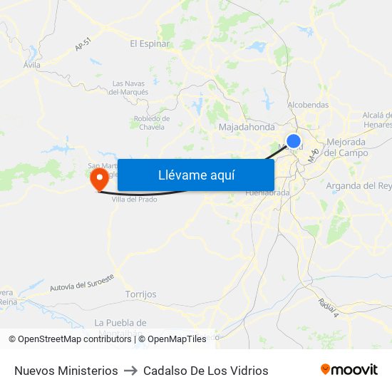 Nuevos Ministerios to Cadalso De Los Vidrios map