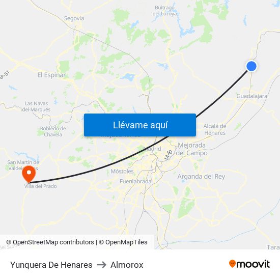 Yunquera De Henares to Almorox map