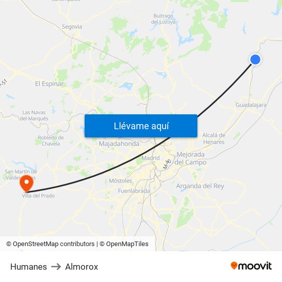 Humanes to Almorox map