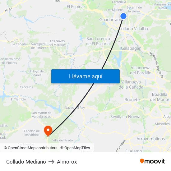 Collado Mediano to Almorox map