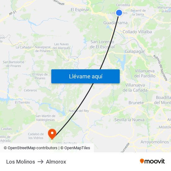 Los Molinos to Almorox map