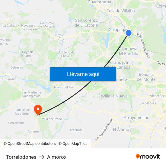 Torrelodones to Almorox map