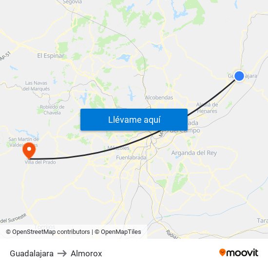 Guadalajara to Almorox map