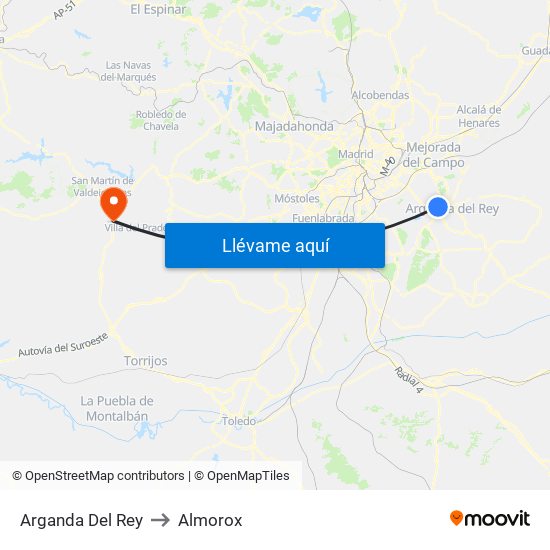 Arganda Del Rey to Almorox map