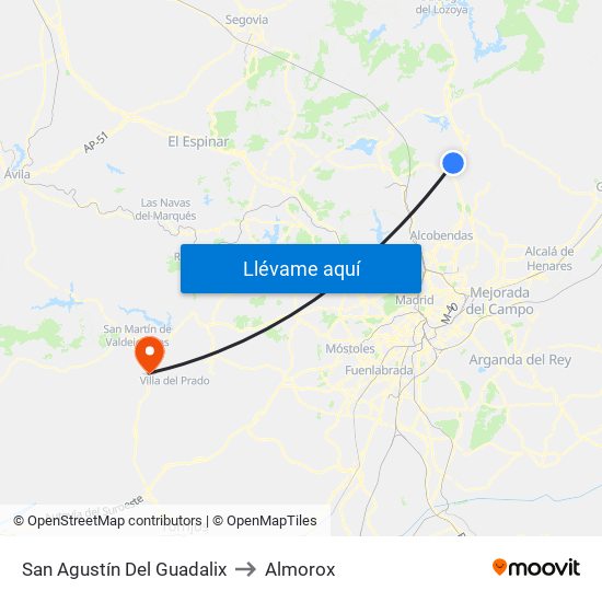 San Agustín Del Guadalix to Almorox map