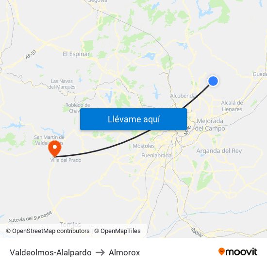 Valdeolmos-Alalpardo to Almorox map
