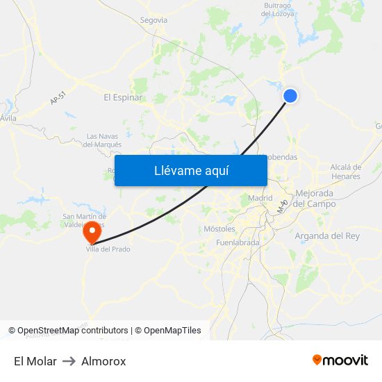 El Molar to Almorox map