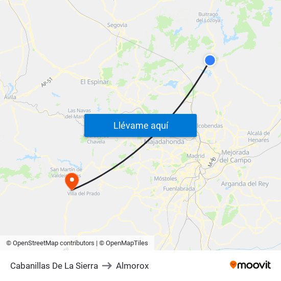 Cabanillas De La Sierra to Almorox map