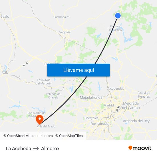 La Acebeda to Almorox map