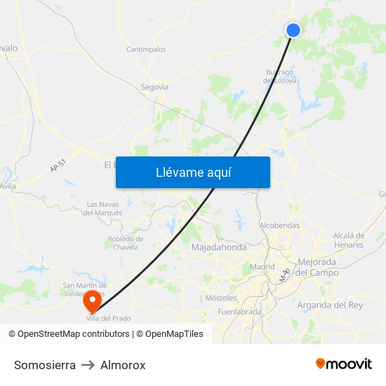 Somosierra to Almorox map