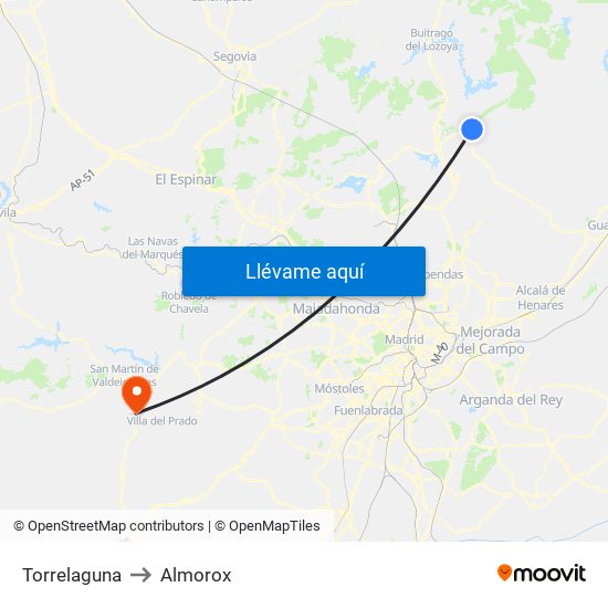 Torrelaguna to Almorox map