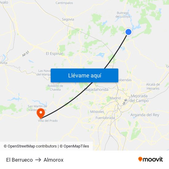 El Berrueco to Almorox map