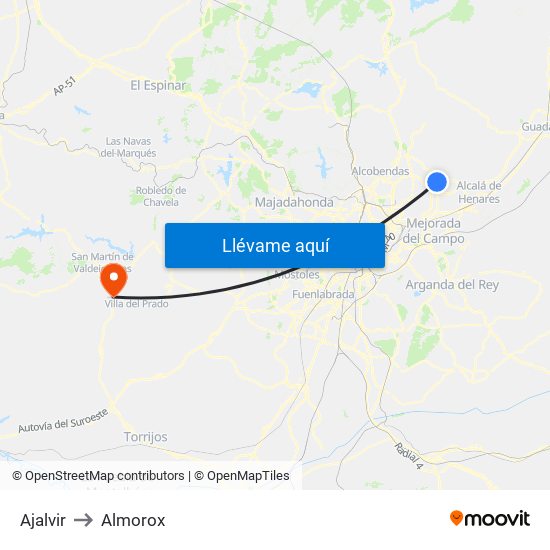 Ajalvir to Almorox map