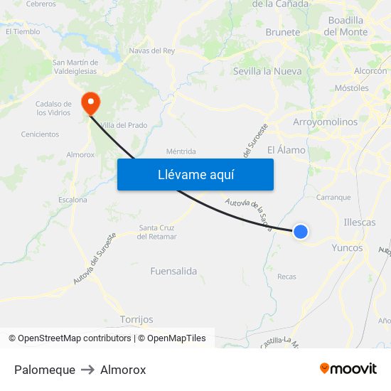 Palomeque to Almorox map