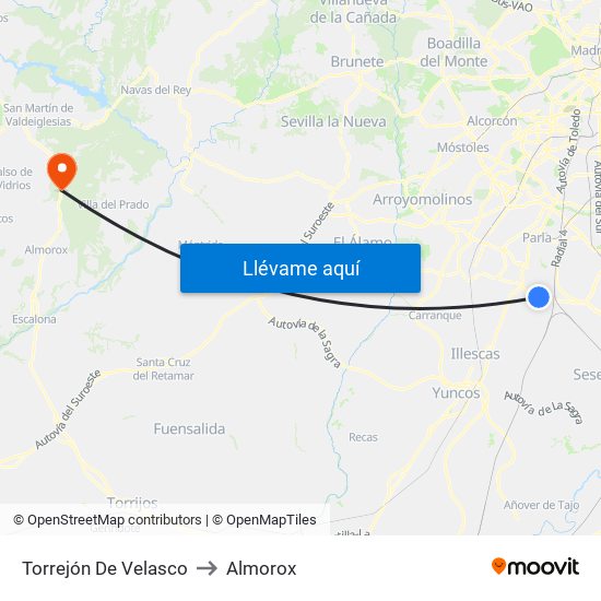 Torrejón De Velasco to Almorox map