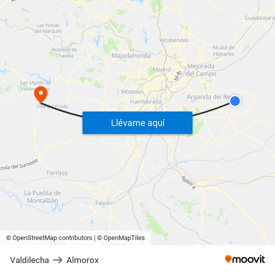Valdilecha to Almorox map