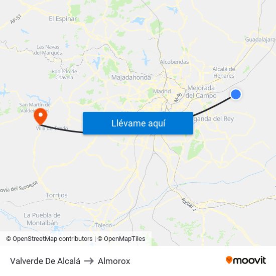 Valverde De Alcalá to Almorox map