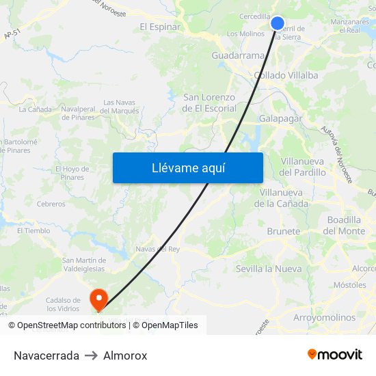Navacerrada to Almorox map