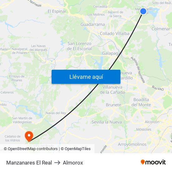 Manzanares El Real to Almorox map