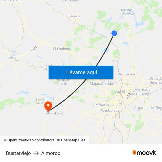 Bustarviejo to Almorox map