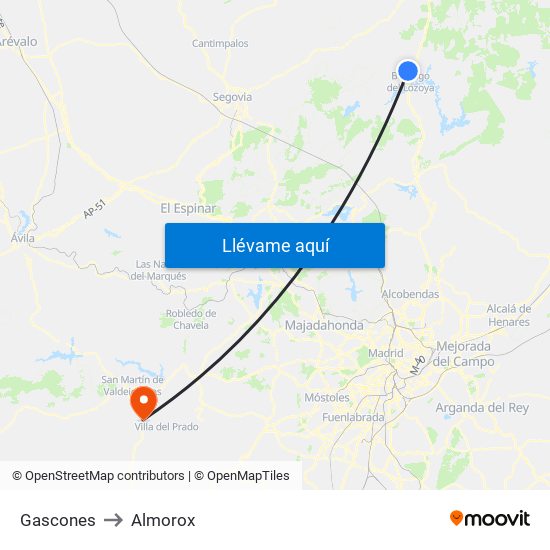 Gascones to Almorox map