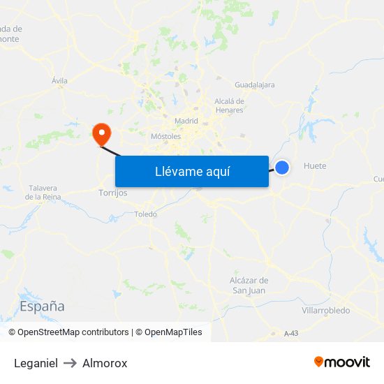 Leganiel to Almorox map