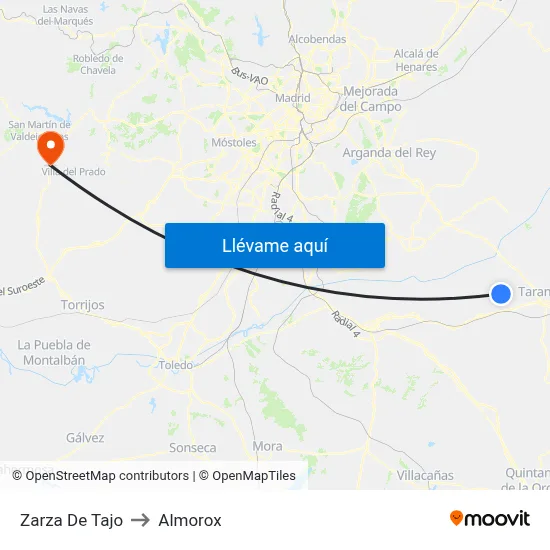 Zarza De Tajo to Almorox map