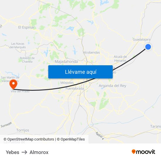 Yebes to Almorox map