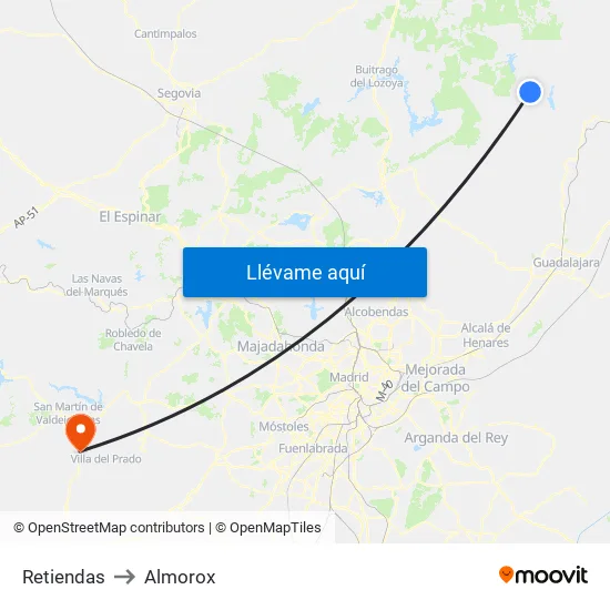 Retiendas to Almorox map