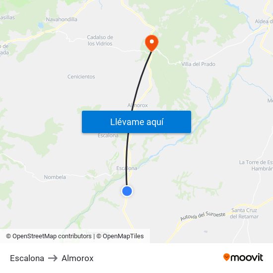 Escalona to Almorox map