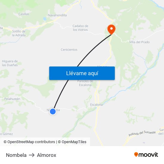 Nombela to Almorox map