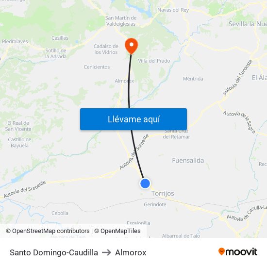 Santo Domingo-Caudilla to Almorox map