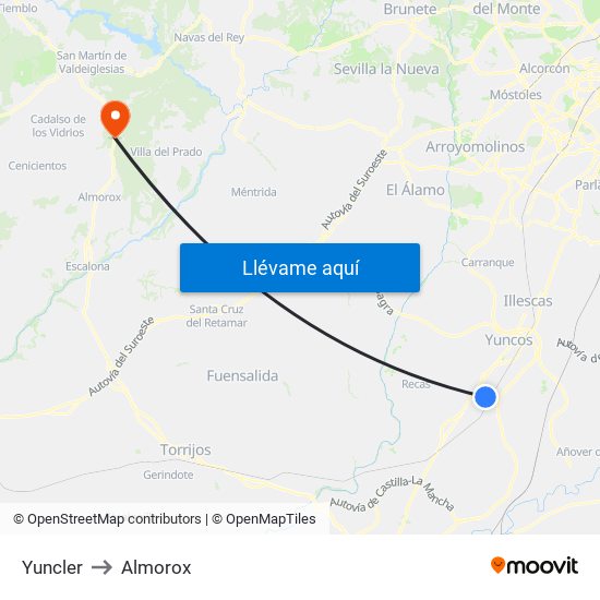 Yuncler to Almorox map